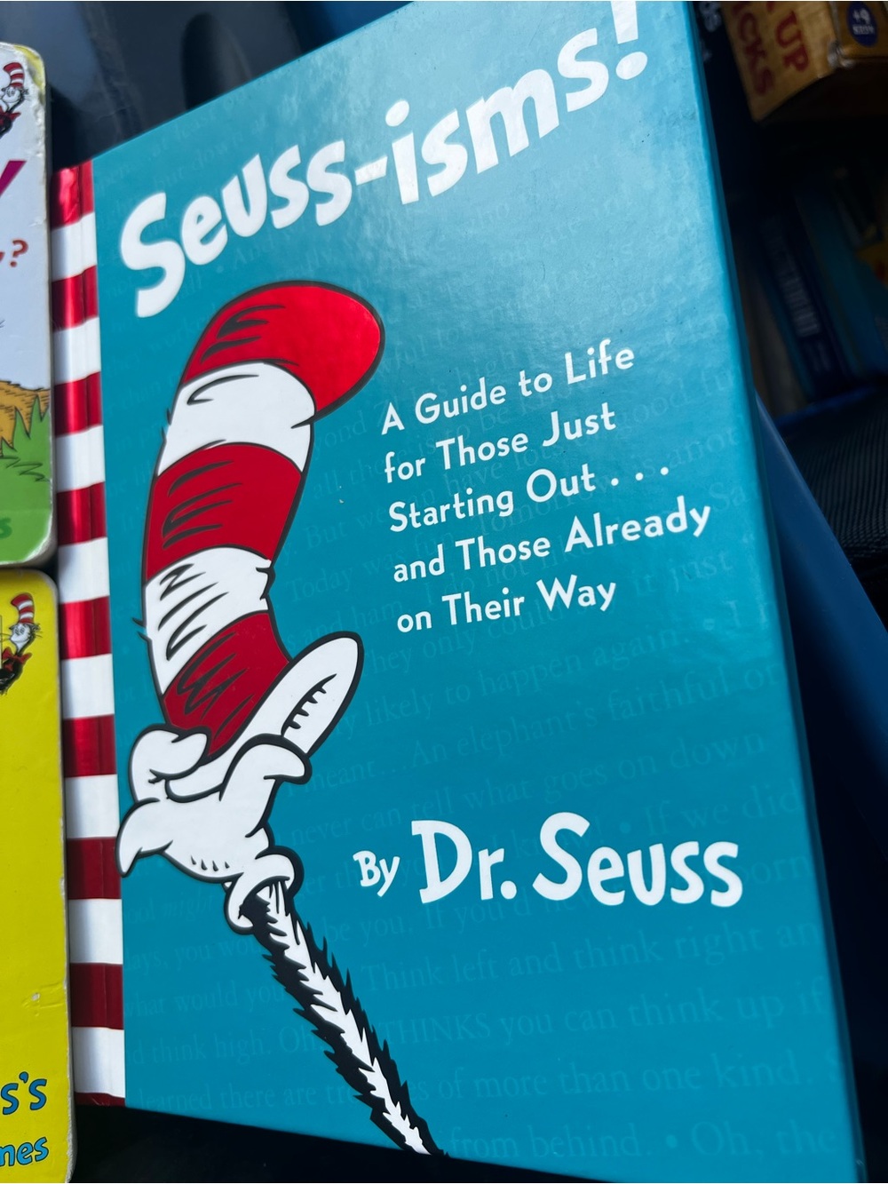 Dr. Seuss Teal Book Cover with Red & White Hat Graphic